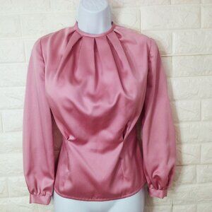 Vintage 50s-60s Quality Handmade Blouse Top S(6) Box-Pleat Fitted LSL Back-Zip